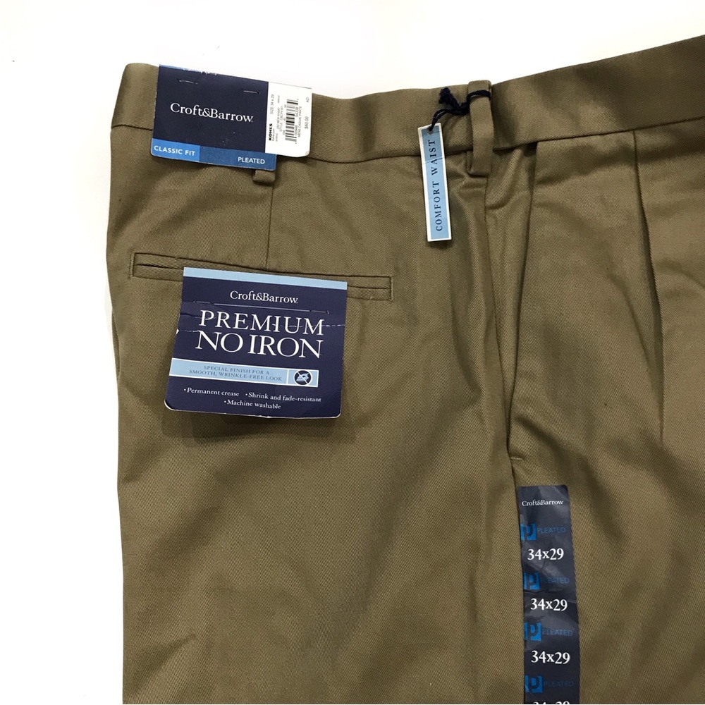 Croft & Barrow Classic Fit Pleated Khaki Casual Pants Size 34 NWT Office Casual - Picture 2 of 8